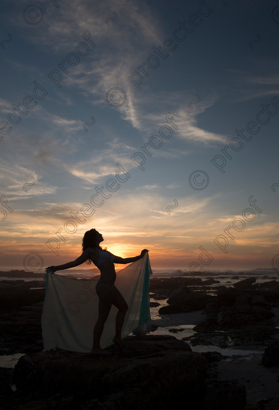 D4S1226 
 Cape Town Sunset 
 Keywords: Pretty Girl, silhouette, sunset, sky, scarborough beach, cape town, south africa, swimwear, bikini, romance, summer