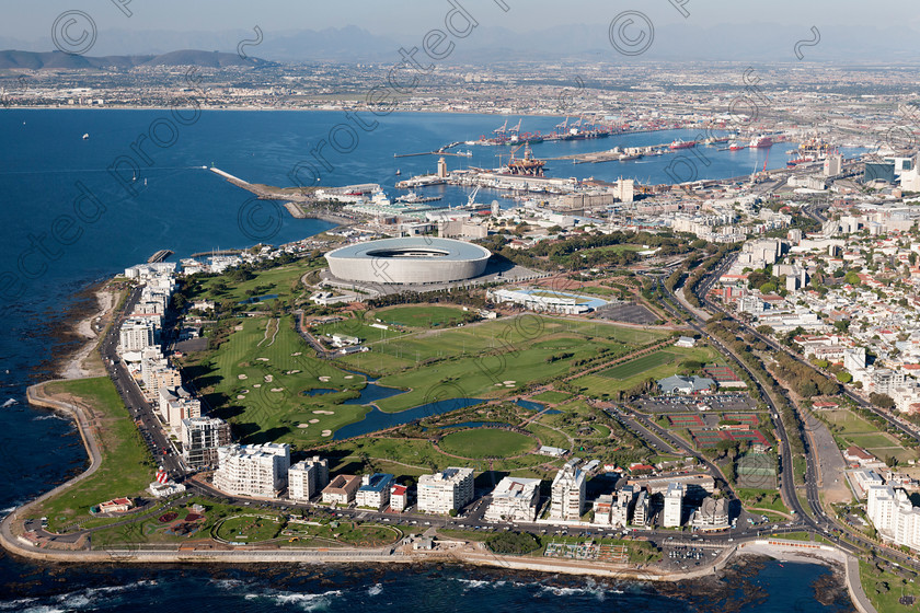 D3X0360 
 Green Point - Cape Town, showing FIFA 2010 World Cup Statdium 
 Keywords: Green Point, Cape Town, South Africa, Western Cape, Cape Town Stadium, Docks, Harbour, Waterfront, City, Table Bay, Beach Road, V&A Waterfront Marina