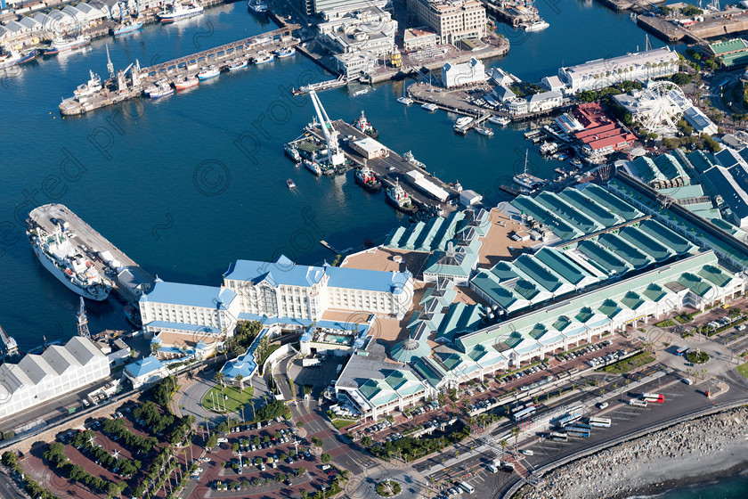 D3X0391 
 Aerial view of Victoria Basin - Cape Town; shoing Table Bay Hotel & Waterfront 
 Keywords: Victoria Basin, Cape Town, South Africa, Western Cape, Table Bay Hotel, Hotel, V&A, Waterfront, Victoria & Alfred, Shiopping Mall, West Quay, The Clock Tower, Museum, Big Wheel, Victoria & Alfred Hotel, Aerial, Aerial Photography