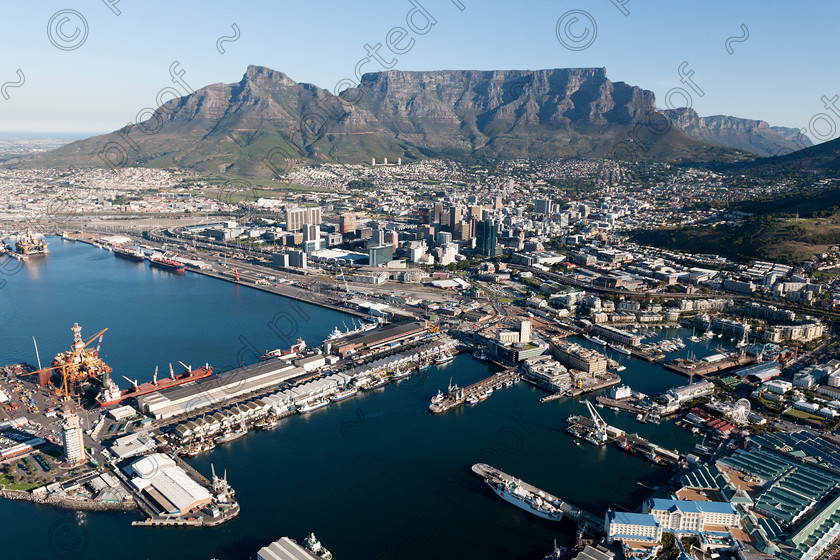 D3X0397 
 Cape Town - Aerial View 
 Keywords: Cape Town,South Africa,Table Mountain,Port,Docks,Waterfront,V&A,Devils Peak,Harbour,City